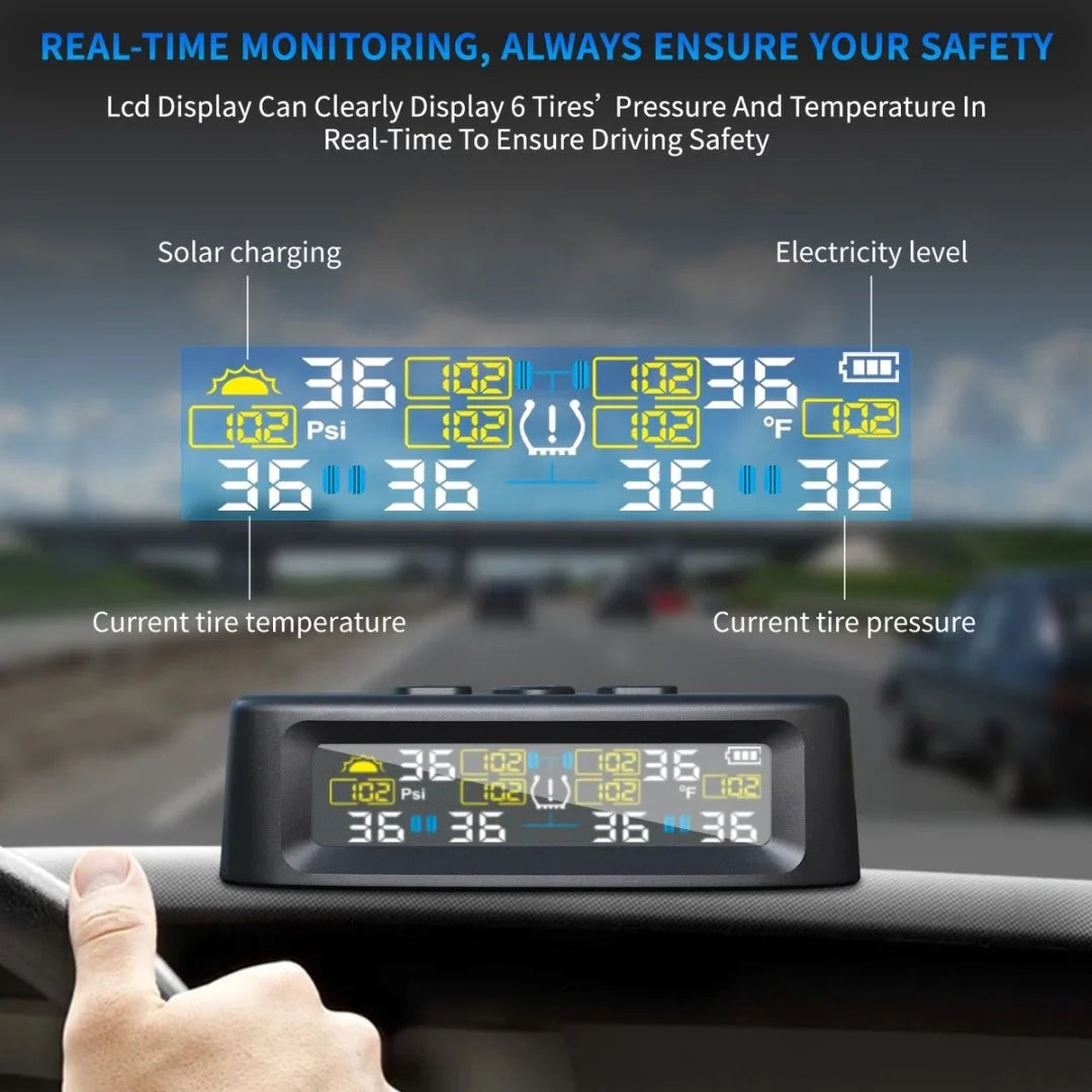 Tire Pressure Monitoring Tire Temperature Monitoring Automatic Safety Alarm System Solar Power Truck RV TPMS 6 Sensor