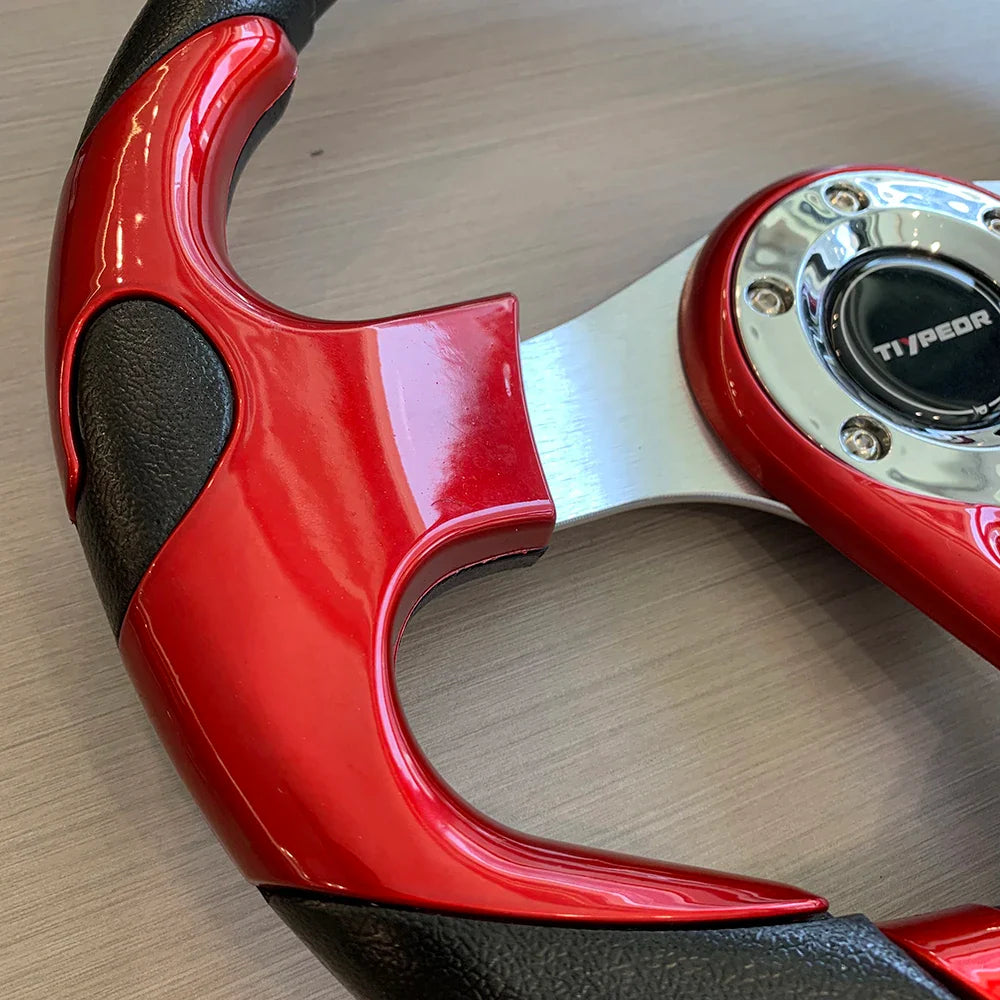 TIYPEOR Redesign Red Universal Flat Drift PU Racing Game Simulator Steering Wheel With compass