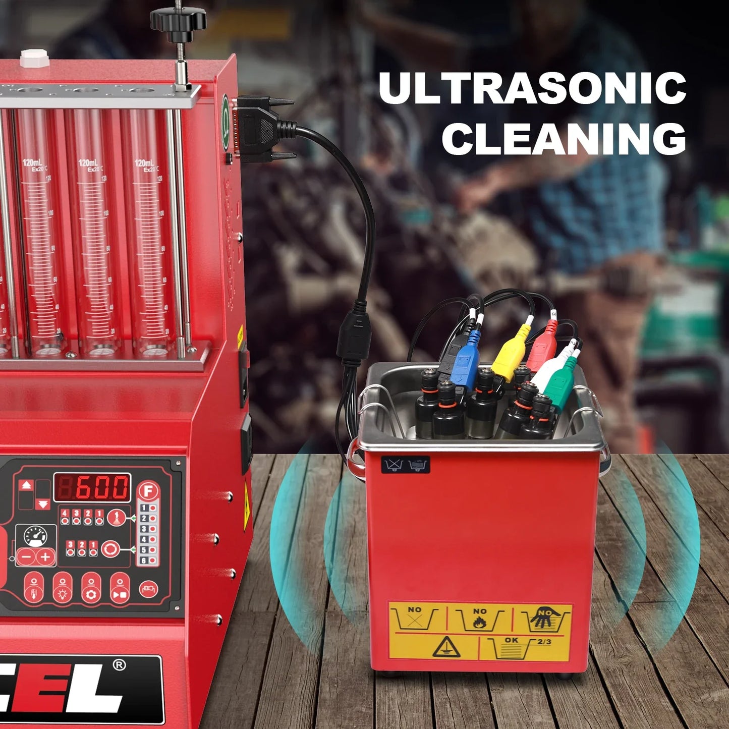 ANCEL AJ600 Car Fuel Injector Cleaner Tester 6-Cylinder Diesel Car Ultrasonic Fuel Injector Cleaner Machine for 110V & 220V