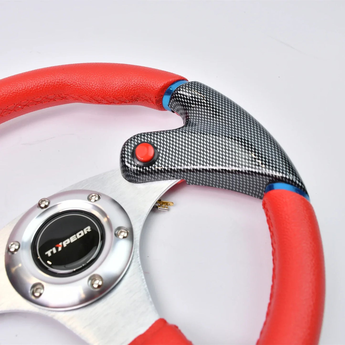 Tiypeor Universal 320MM PVC red car Steering Wheel with flat bracket
