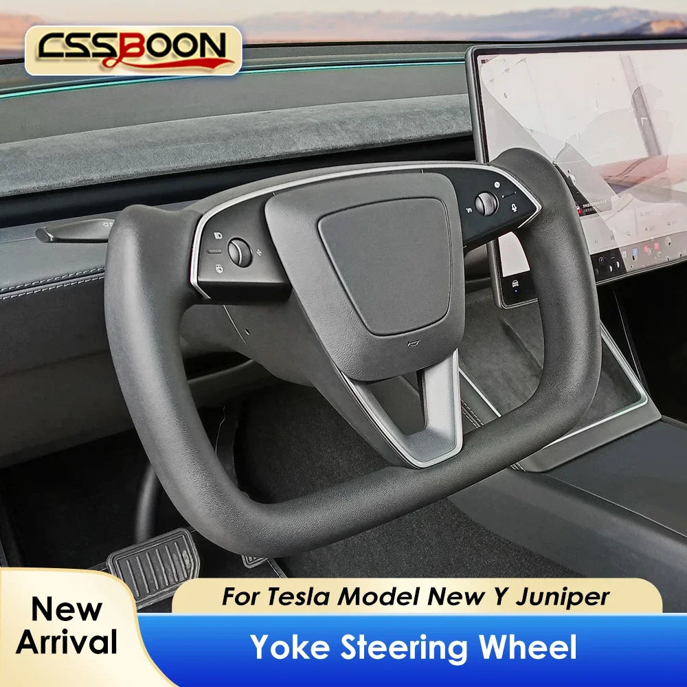 New Model Y Modified Yoke Steering Wheel with Heating for Tesla Custom Accessories Black White Leather Racing Car Handle