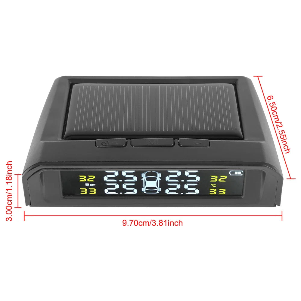 Car TPMS Intelligent Temperature Warning LCD Display Wireless Tire Pressure System USB Solar Powered + 4 External Sensors