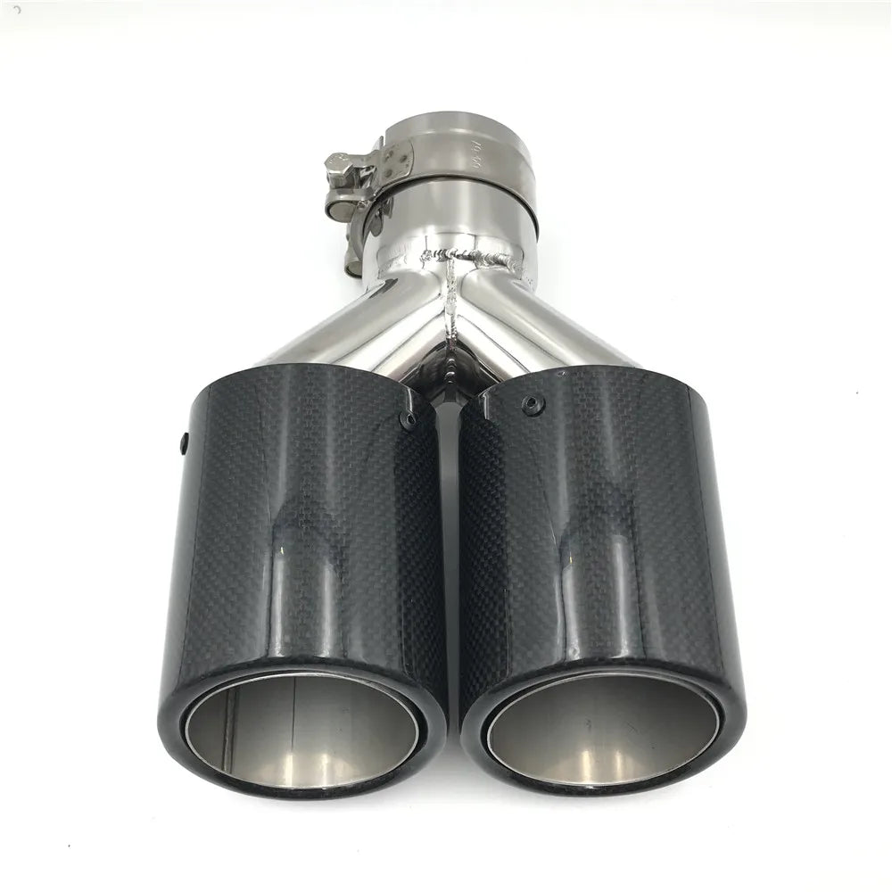1 Piece Y Model Glossy Carbon Exhausts Dual End Tips For BMW For BENZ For VW Exhaust Dual Muffler Pipes Tail Tips For Ak
