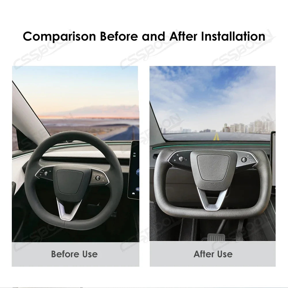 New Model Y Modified Yoke Steering Wheel with Heating for Tesla Custom Accessories Black White Leather Racing Car Handle