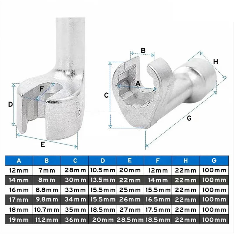 6-Piece Injector Fuel Line Socket Wrench Set 1/2" Diesel Fuel Injector Line Injection Socket Wrench Spanner Tool Set 12/14/16mm