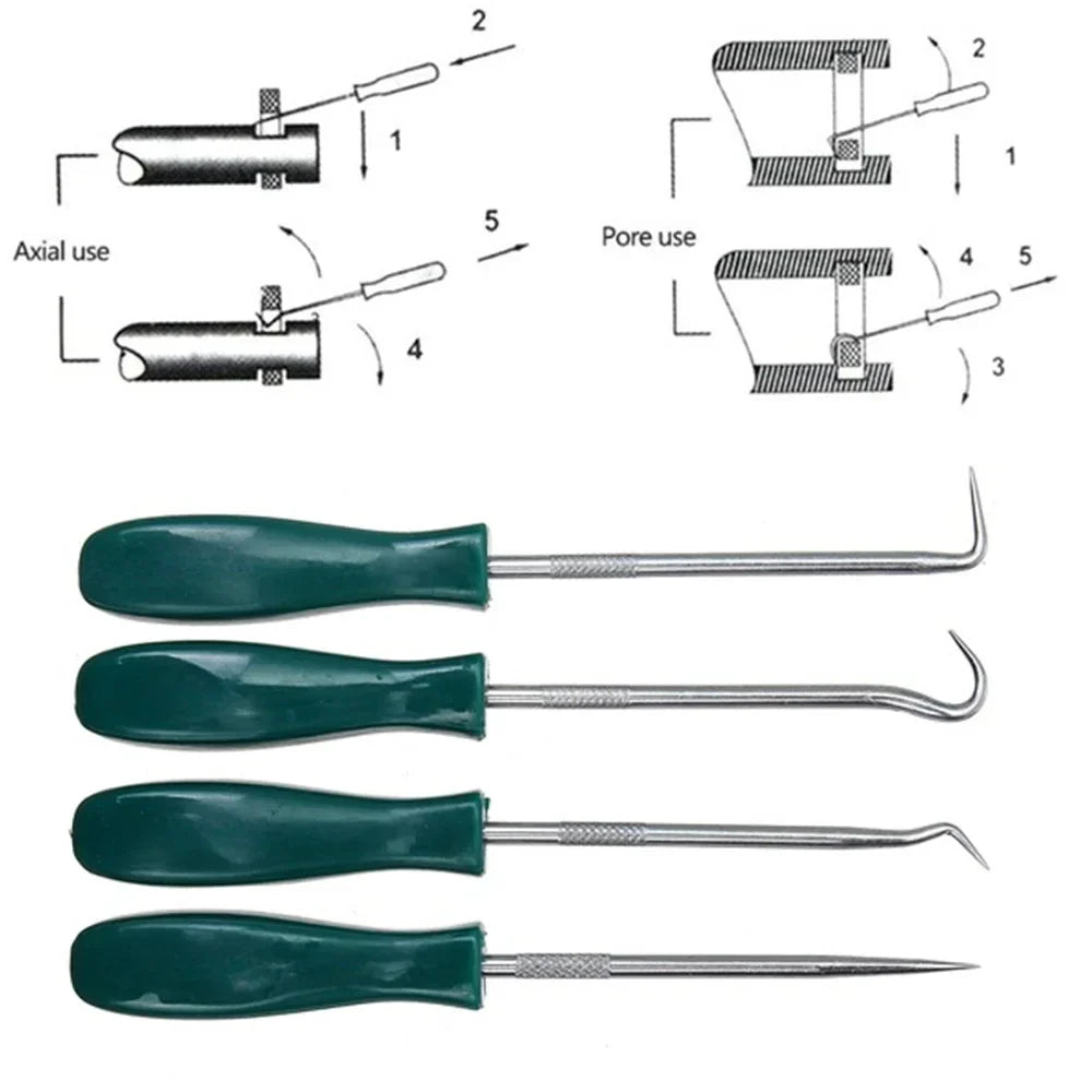 Car Auto Vehicle Oil Seal Screwdrivers Set 4Pcs 135mm O-Ring Seal Gasket Puller Remover Pick Hooks Tools Car Repair Tools