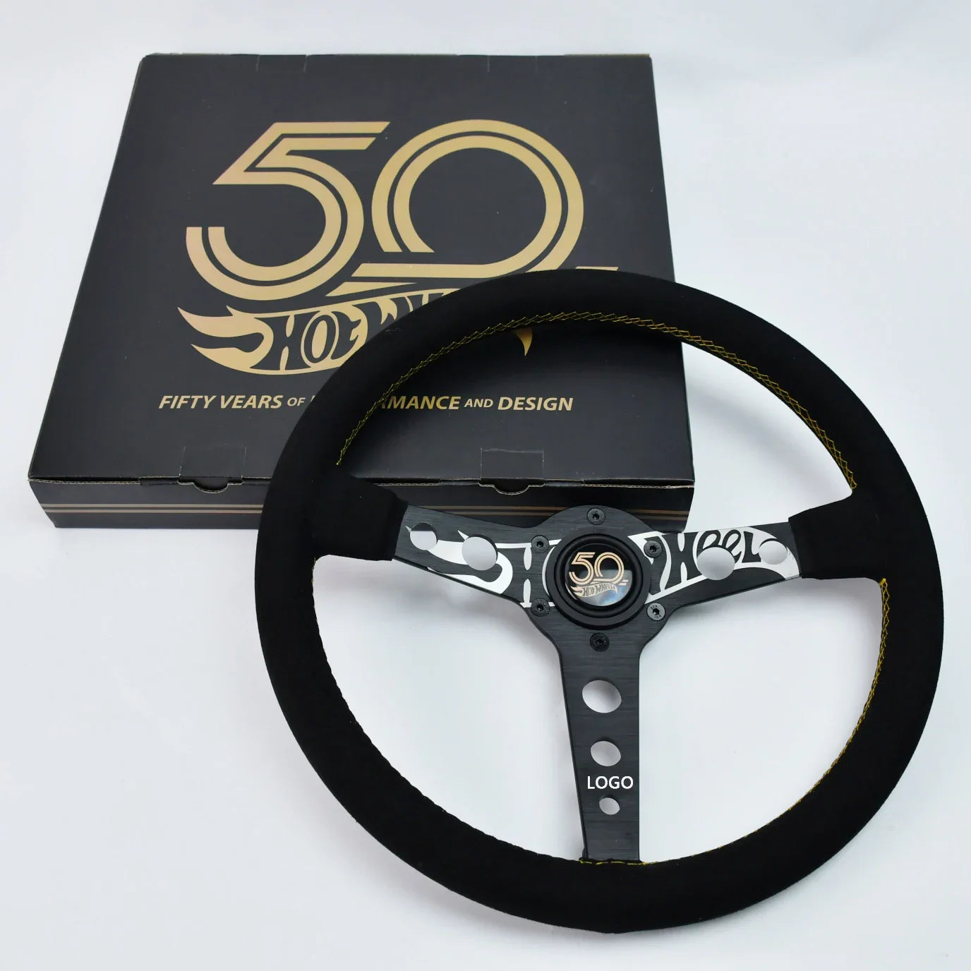 Tiypeor 50th anniversary black suede steering wheel for car