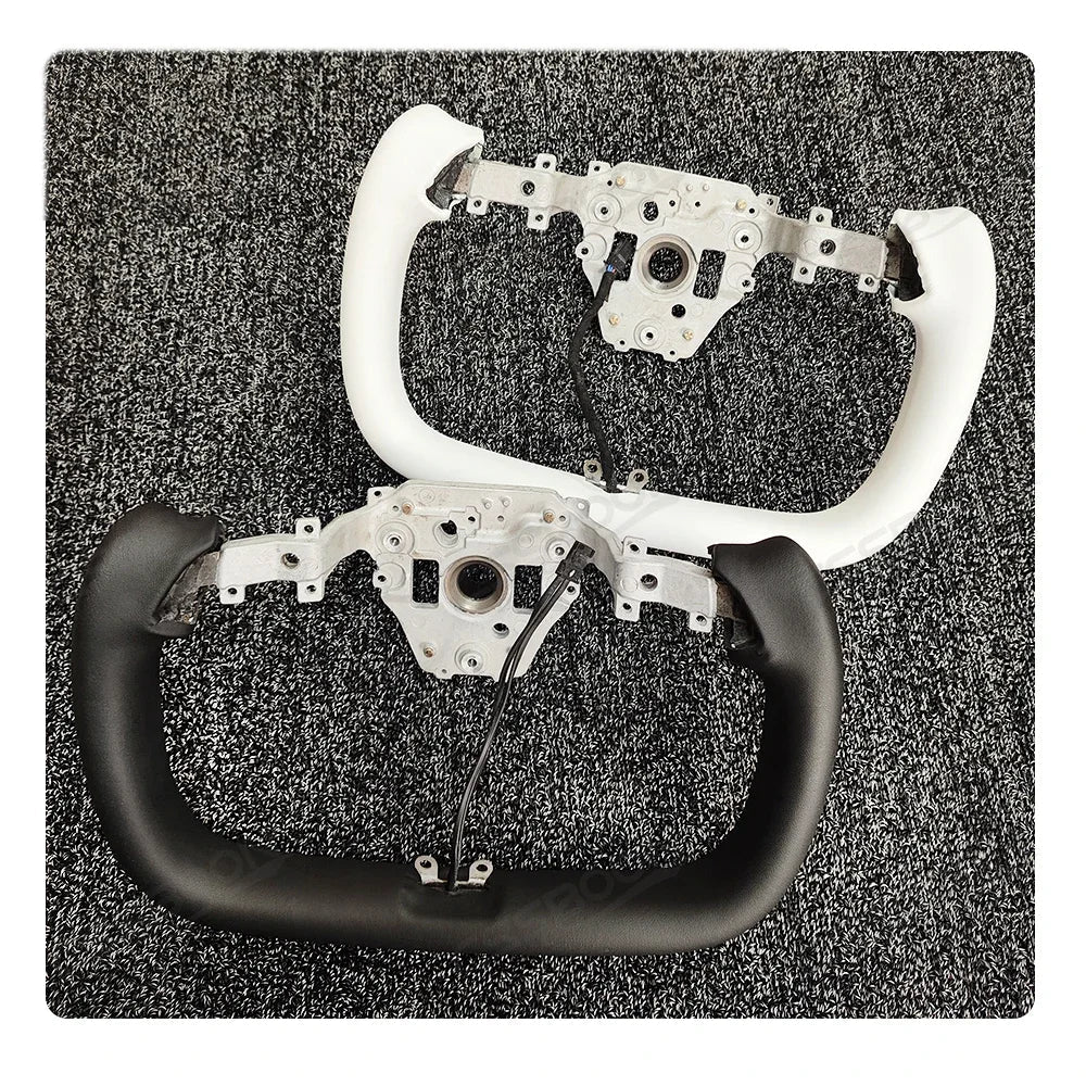 New Model Y Modified Yoke Steering Wheel with Heating for Tesla Custom Accessories Black White Leather Racing Car Handle