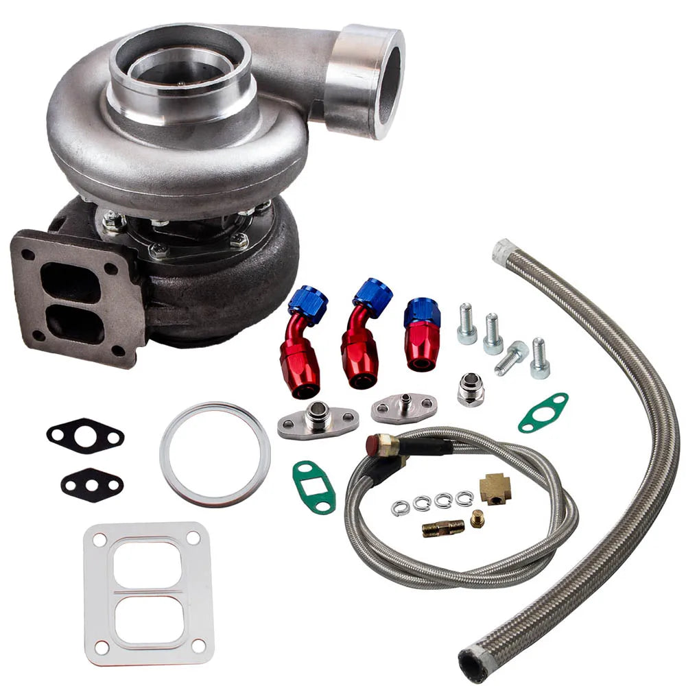Turbo Kit 600+HP Racing High Performance GT45 T4 V-Band Universal Turbocharger 1.05 A/R + Oil Drain Feed & Return Line