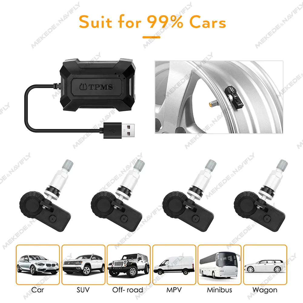 Built-in/External TPMS Car Tire Pressure Warning and Monitoring System with 4 Sensors Intelligent Tire Pressure Detection