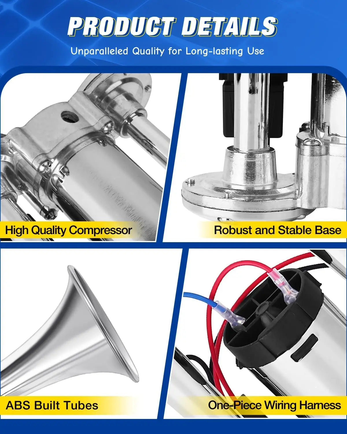 Universal 600DB Loud AAZRZRZ Car Air Horn 12V Metal Double Tubes Air Horn Car Truck Train Moto Lorry RV Boat
