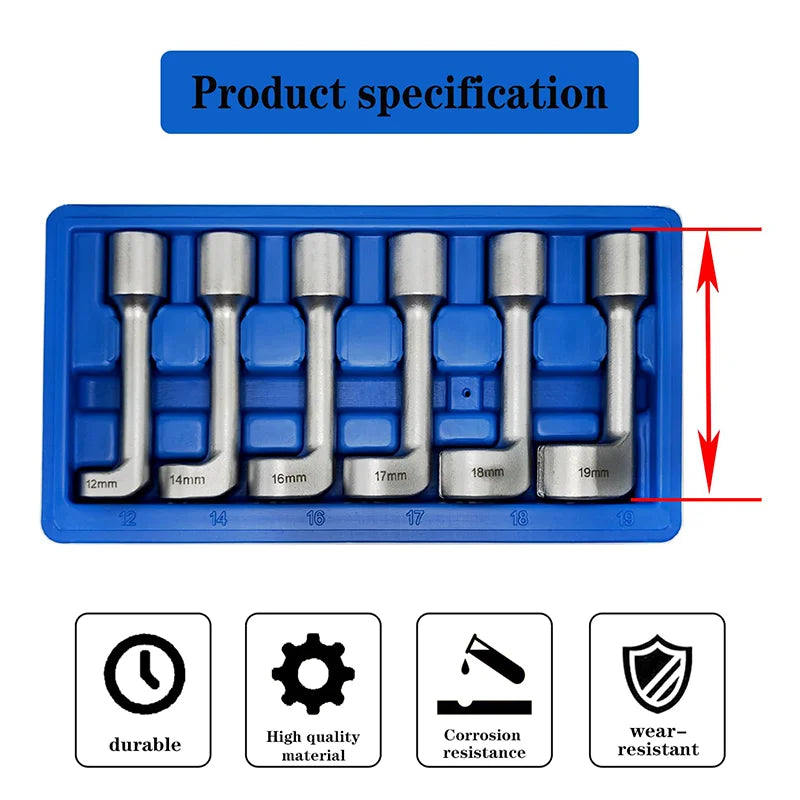 6-Piece Injector Fuel Line Socket Wrench Set 1/2" Diesel Fuel Injector Line Injection Socket Wrench Spanner Tool Set 12/14/16mm