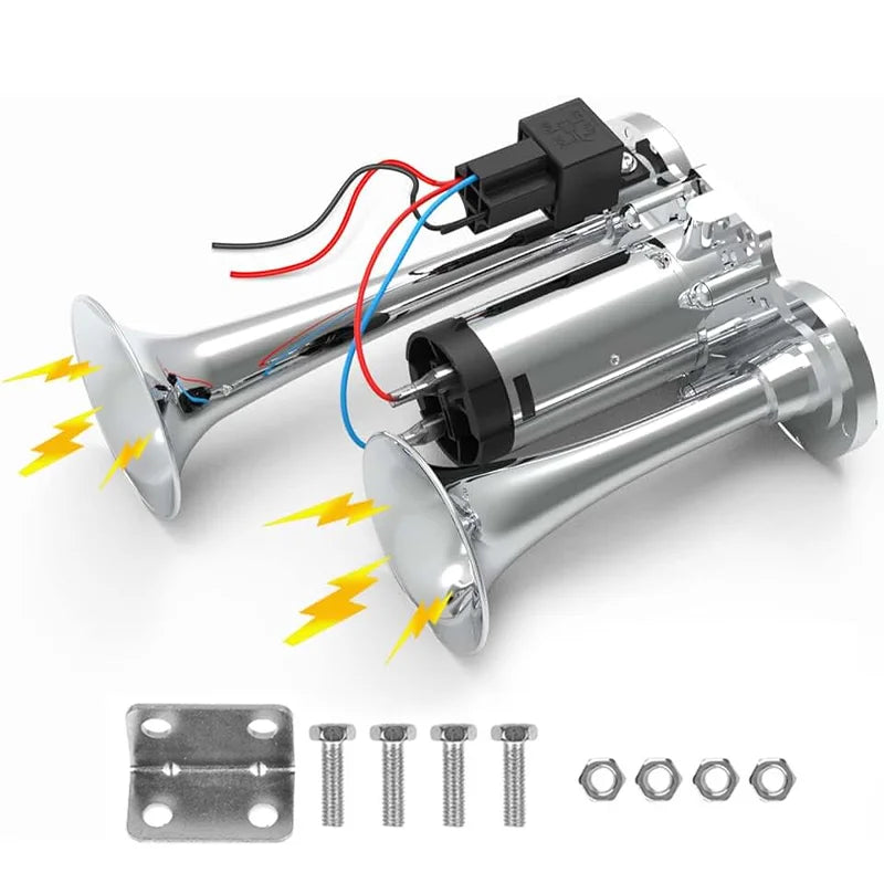 Universal 600DB Loud AAZRZRZ Car Air Horn 12V Metal Double Tubes Air Horn Car Truck Train Moto Lorry RV Boat