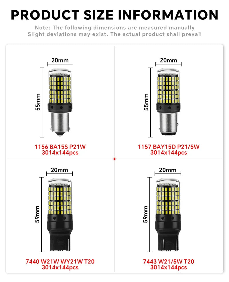 2pcs 12-48V New LED Bulbs 144smd Lamp Reverse Turn Signal Light BA15S P21W BAU15S PY21W 7440 W21W P21/5W 1157 BAY15D