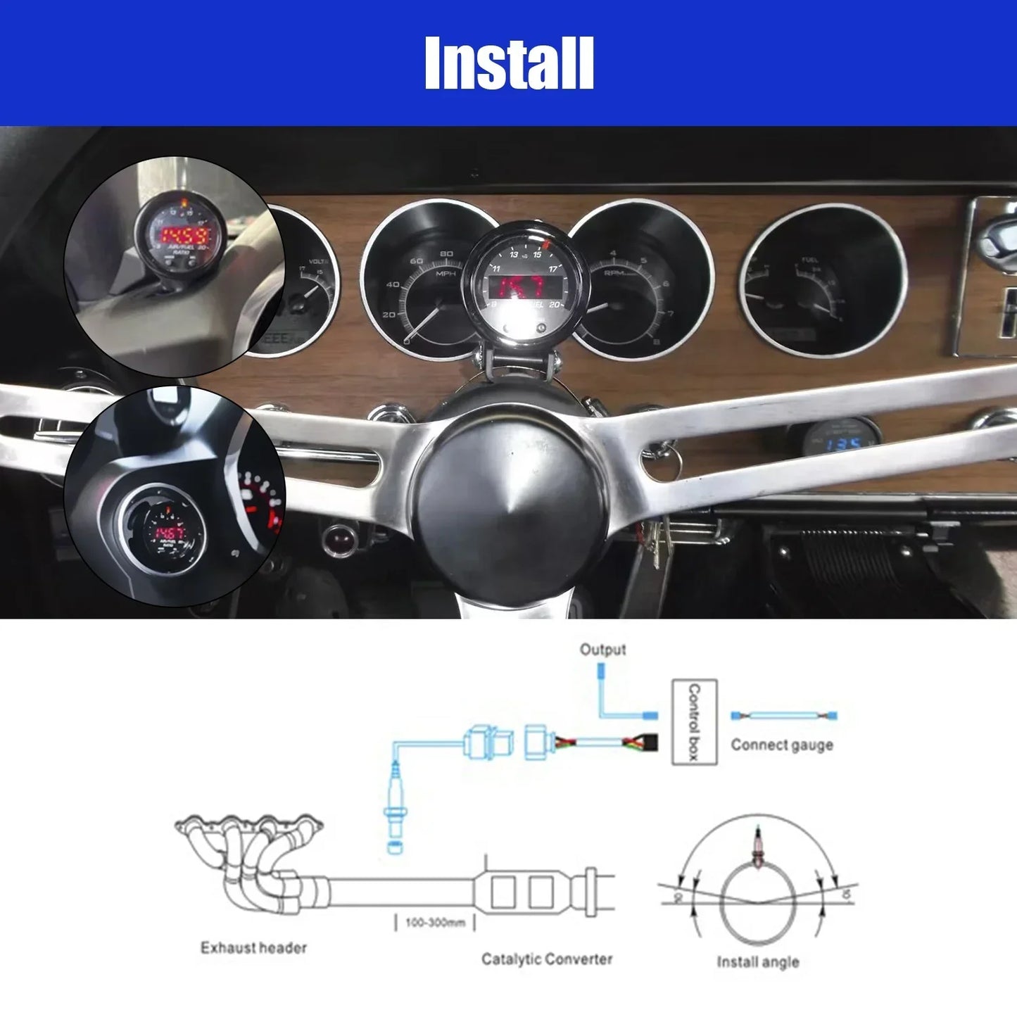 52 mm AFR Black Face Air Fuel Ratio Meter gauge kit For Universal Car With O2 Sensor 06J906262AA