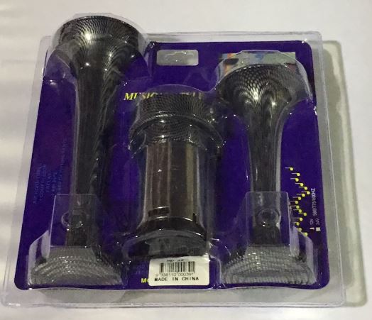 TWIN CARBON FIBRE LOOK AIR HORN TRUMPET NEW FOR CAR TRUCK 12V 12 VOLT HO-39