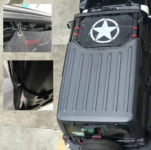Black Sunshade Mesh Top Cover For 2007-2017 Jeep Wrangler JK JKU 2-4Door