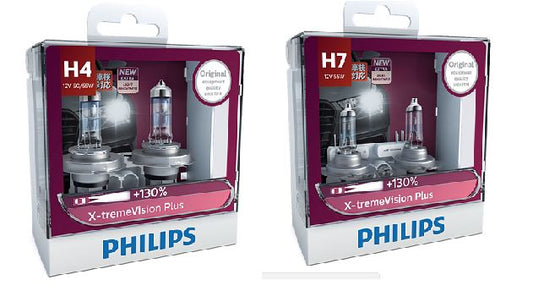 H4 + H7 Combo Philips X-treme Vision Plus +130% Bright Halogen light bulb
